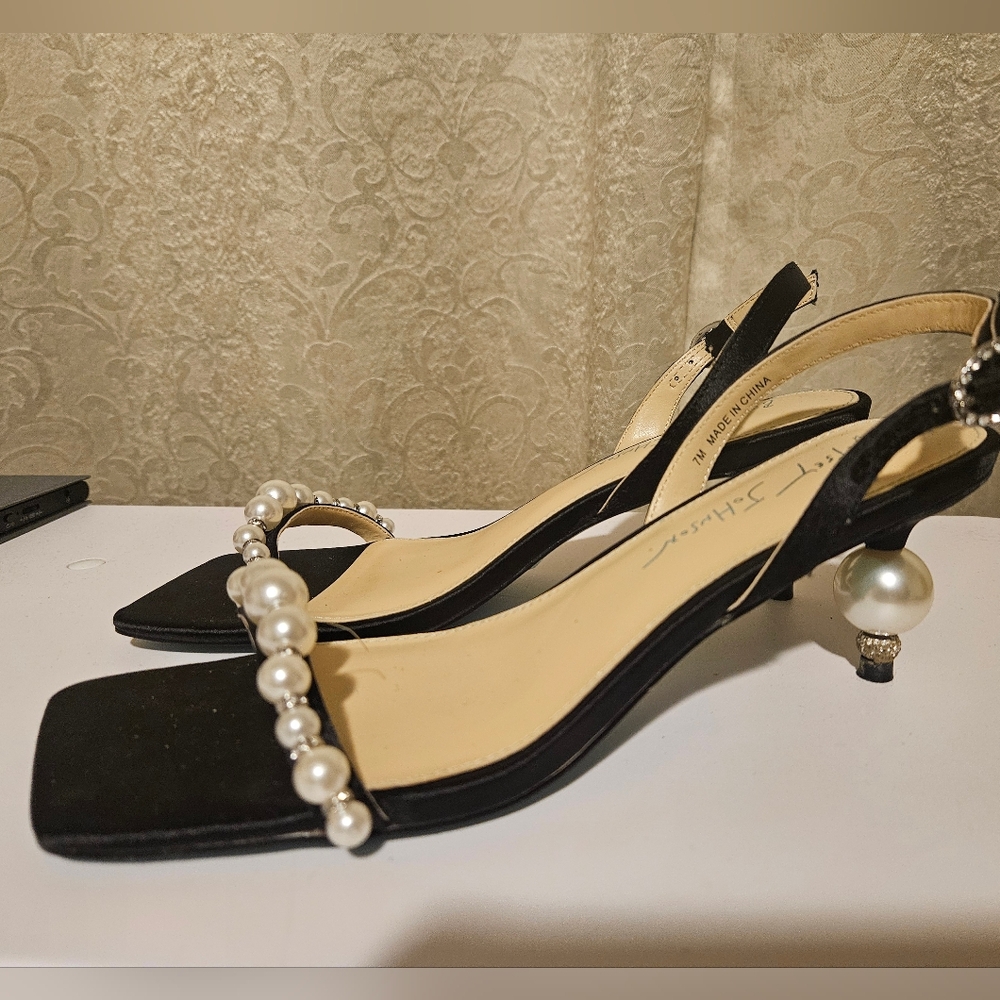 Betsey Johnson Black Heels with Pearl Accent